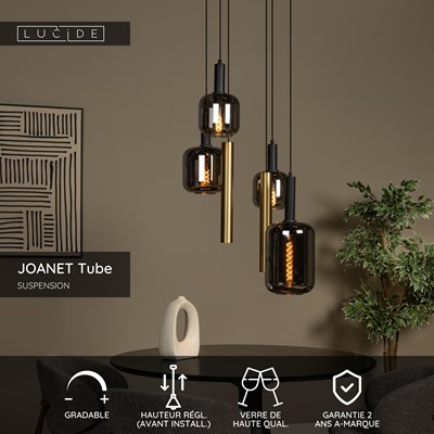 Lucide JOANET Tube - Suspension - Ø 65 cm - 4xE27 - Laiton